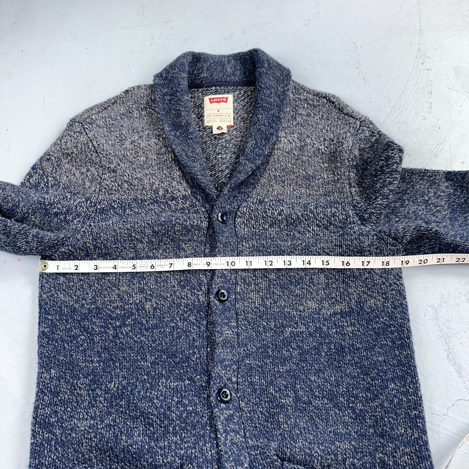 Levis Women's M Woolmark Blend Knit Blue Long Sleeve Button Up Sweater VTG