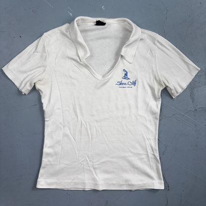 Shore Cliff Pismo Beach California VTG T Shirt 70s USA Womens Basic Polo White