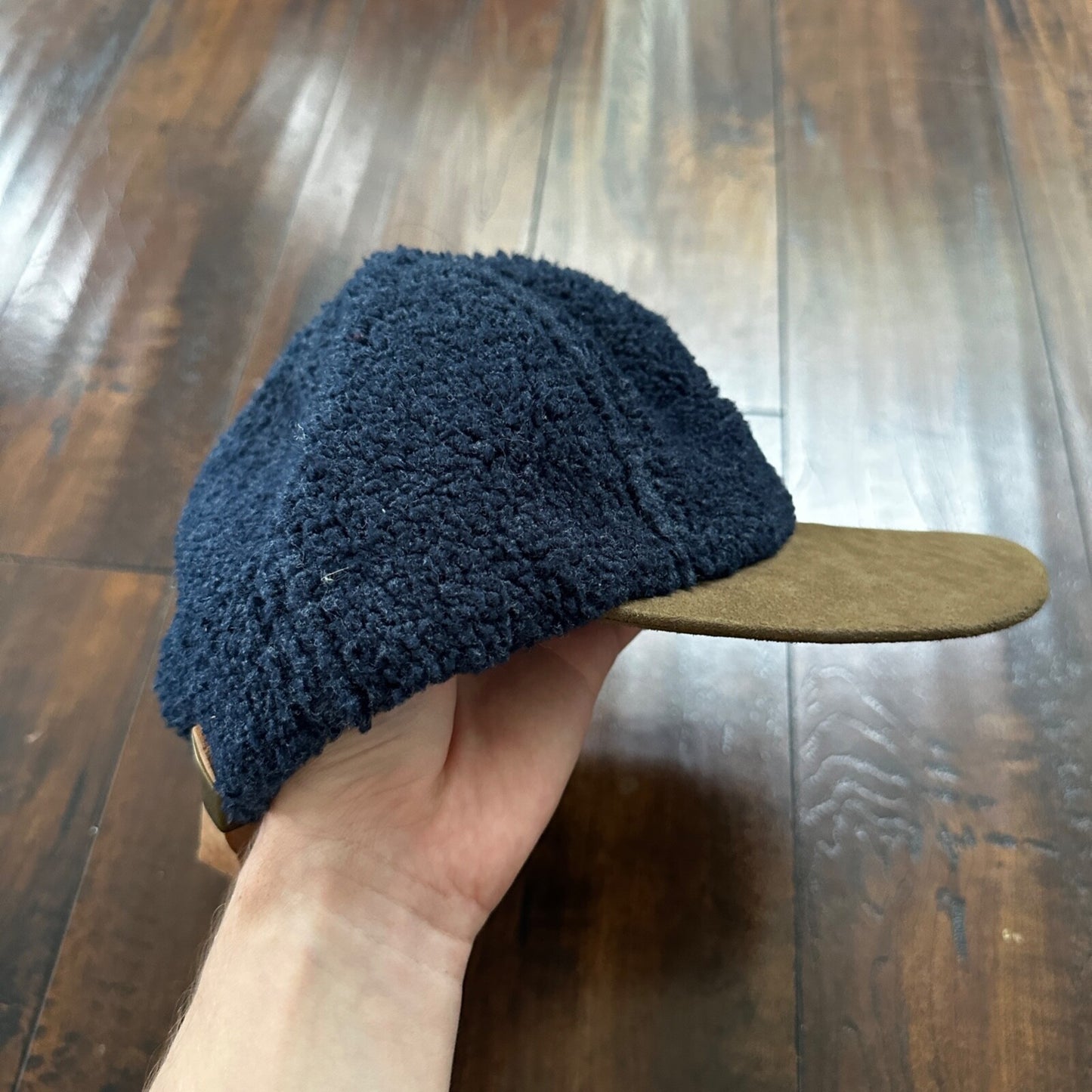 Pendleton Sport Hat Fleece Suede Flap Camp Navy USA Made Vtg 90s