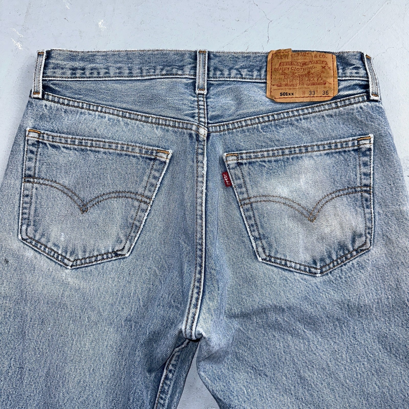 Levis 501 Vintage 90s Mexico Straight Leg Jeans Blue Light Wash 33x36 Act 31x32