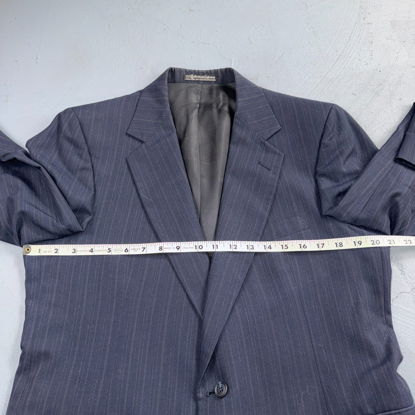 VTG Mens 2 PC Suit 42 Jacket Coat Pants Blue Striped USA Golden Lancer 80s Wool