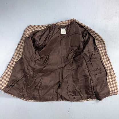 Giorgio Armani Jacket Women 42 VTG Brown Houndstooth V Neck Italy Cashmere Wool