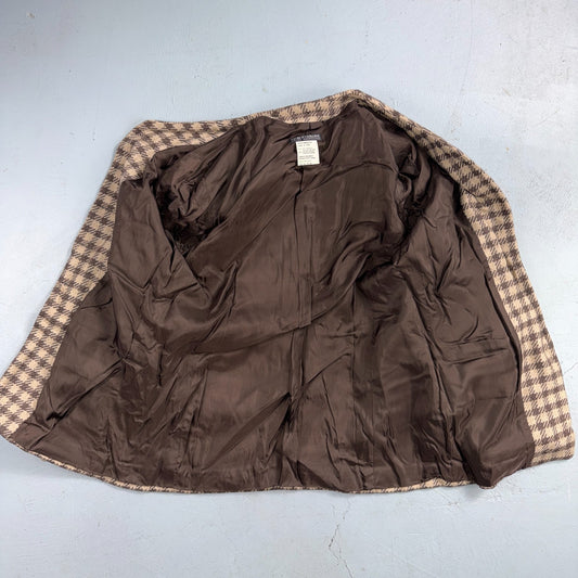 Giorgio Armani Jacket Women 42 VTG Brown Houndstooth V Neck Italy Cashmere Wool