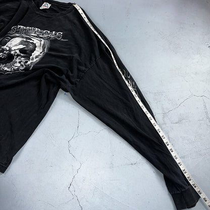 Sturgis Y2K Skulls Long Sleeve VTG T Shirt Biker Motorcycle 2008 Black Grunge
