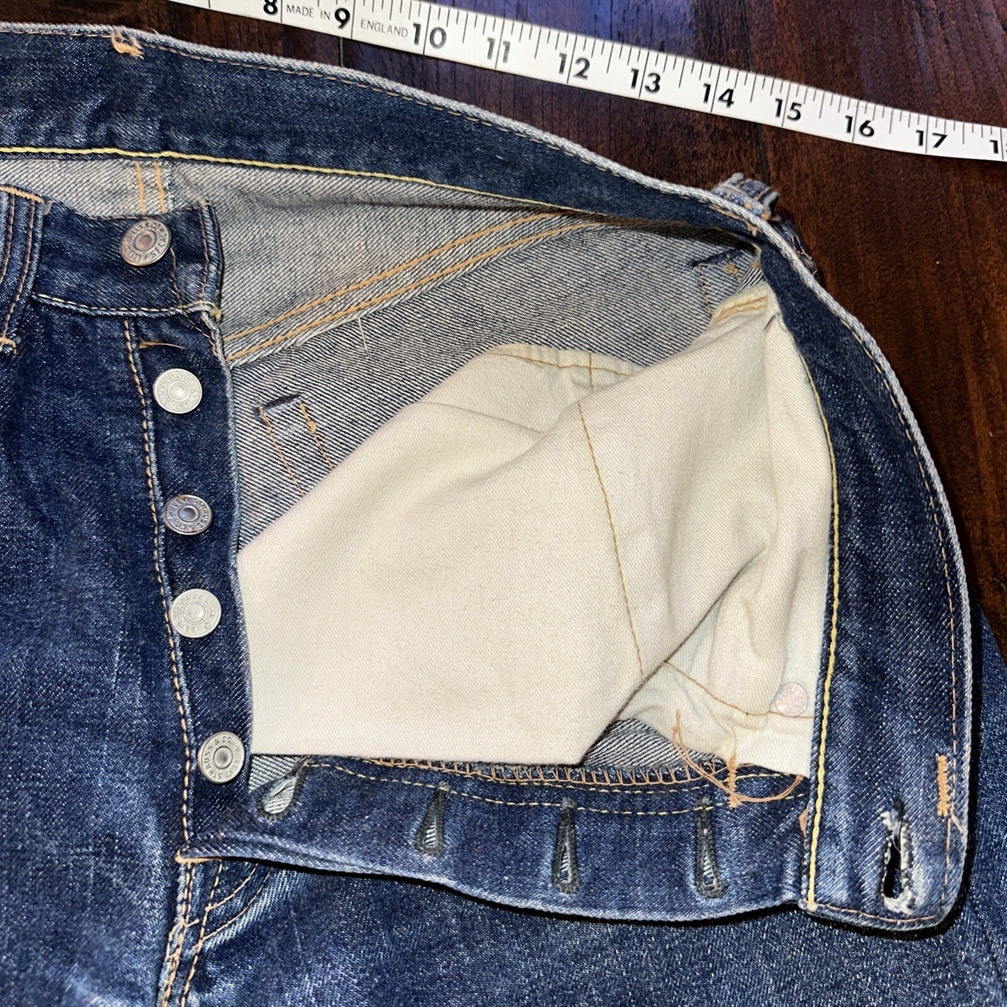 Levis 501 Big E VTG 60s Redline Denim Destroyed Jeans 1960s 28x28 Fringe Boot