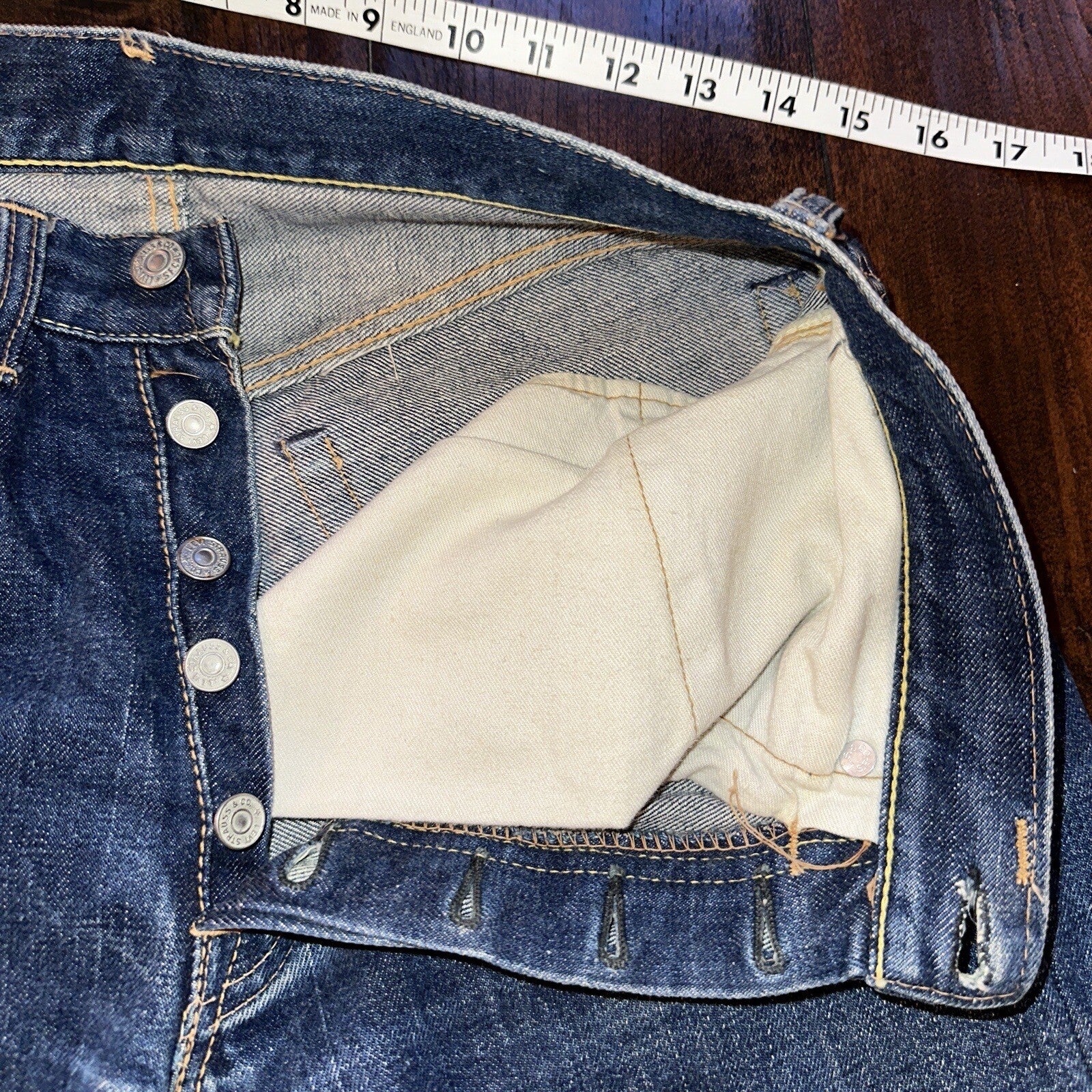 Levis 501 Big E VTG 60s Redline Denim Destroyed Jeans 1960s 28x28 Fringe Boot