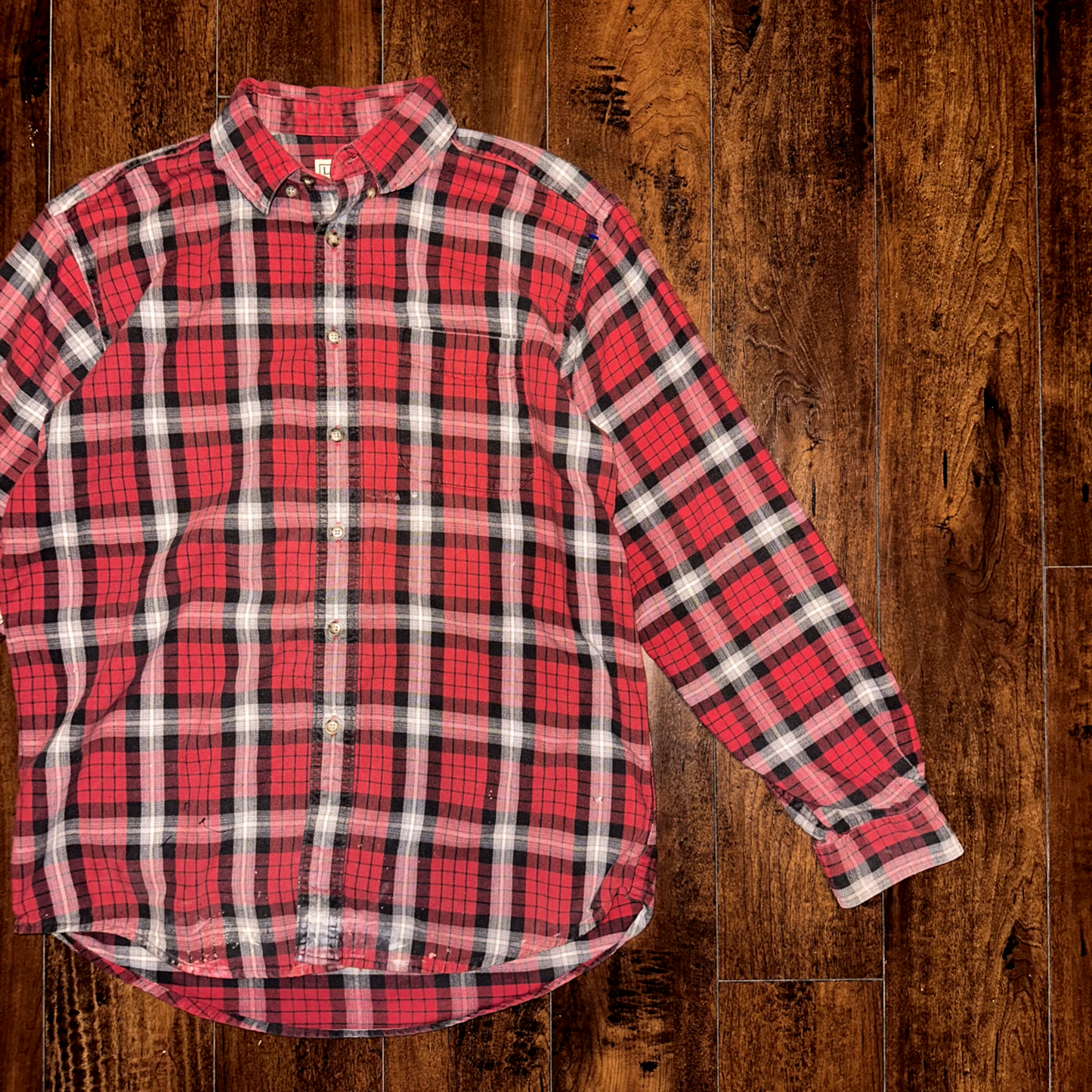 LL Bean Shirt Jacket Mens Medium Red Flannel Chore Barn Button Down Fall Basic