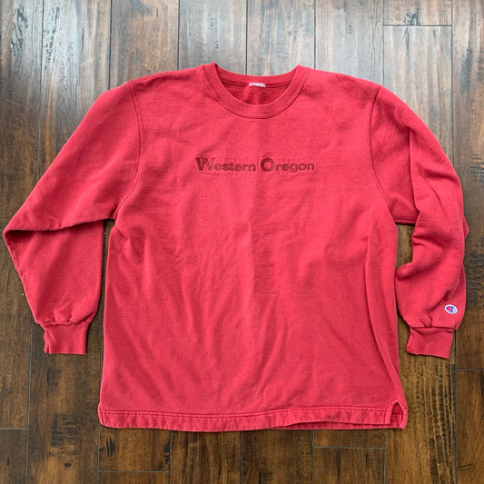 VTG Champion Western Oregon Sweatshirt Crewneck 80s 90s Embroidery 70s Red Rare