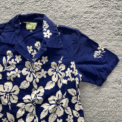 Vintage 50s Hawaiian Aloha Print Shirt Rockabilly Honolulu 60s Button Ui Maikai