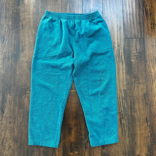 Vintage 90s Knit Type Sweatpants Size Large Green Blue Capri Gym 80s