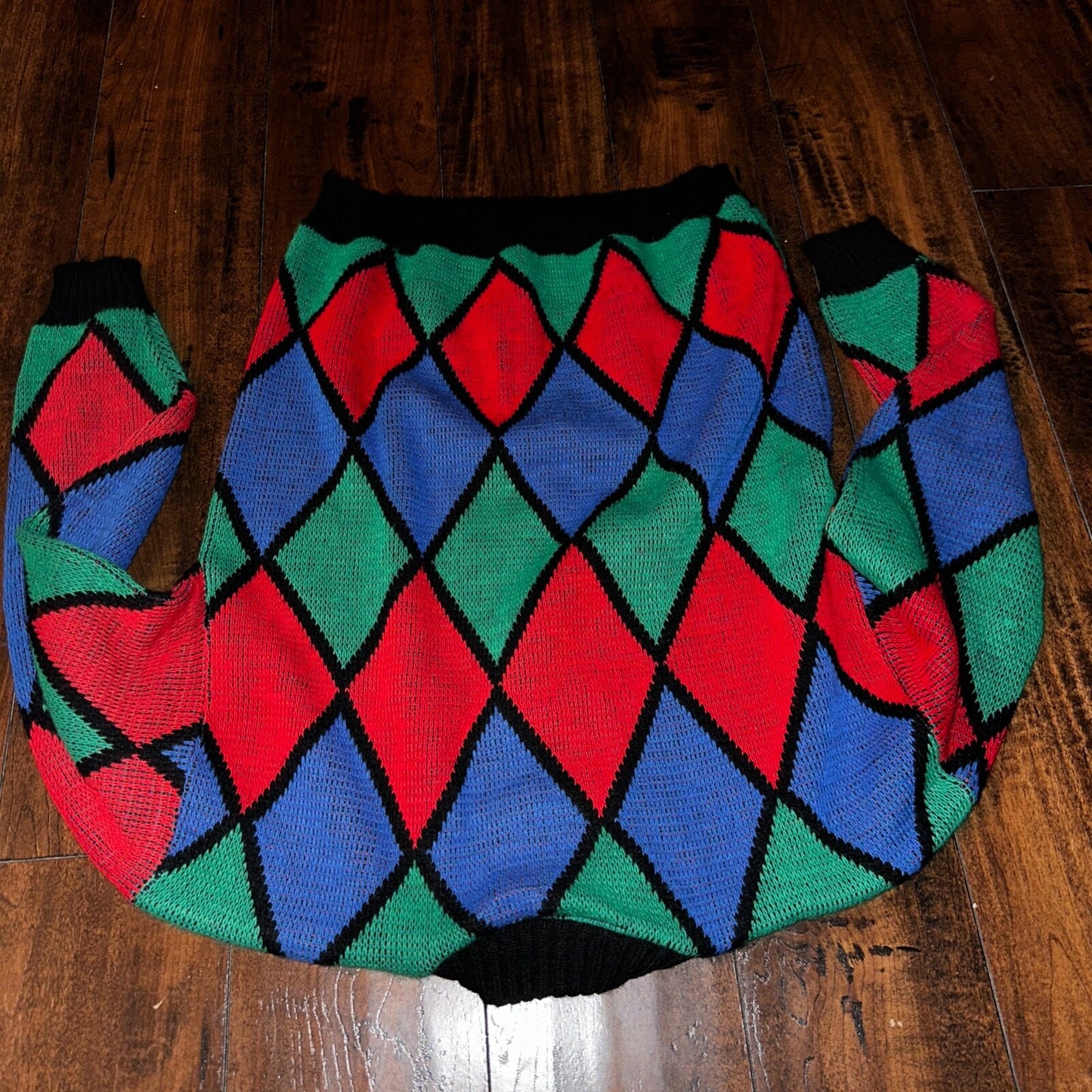 Vintage Adele Knitwear Sweater Abstract Diamond 80s Red USA 90s RARE Art