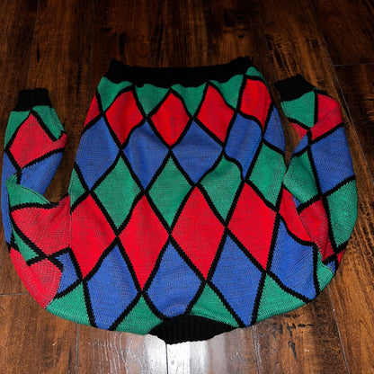 Vintage Adele Knitwear Sweater Abstract Diamond 80s Red USA 90s RARE Art