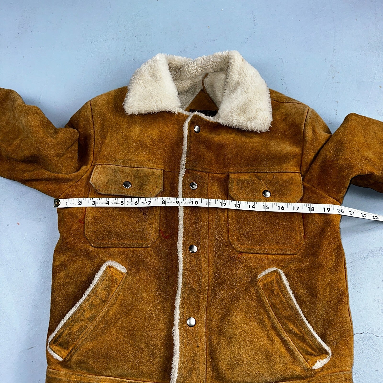 Vintage Suede Grande Bay Rancher Trucker Sherpa Lined Jacket Coat Men's 36