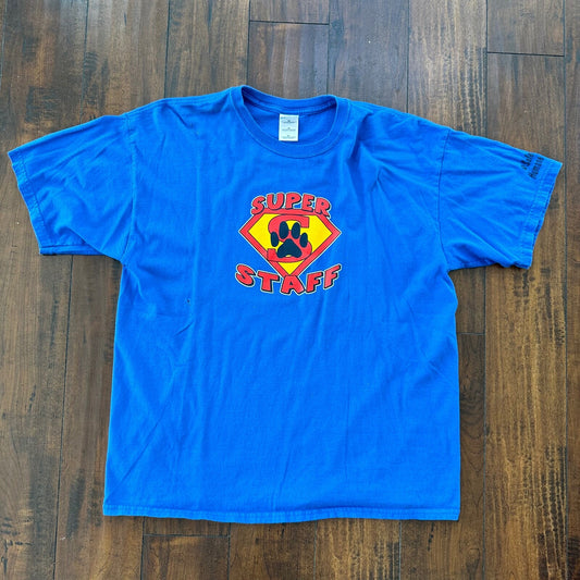 Super Staff Dog Print Superman Vintage T Shirt Marvel Blue Wolf Animals Love Rap