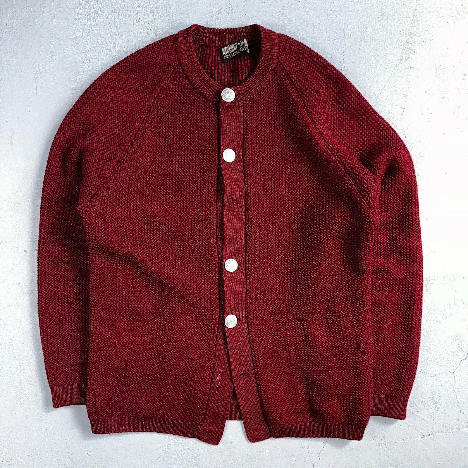 Meister Sweater M Women’s Wool Austria Pullover Red V Neck Vintage Cardigan 60s
