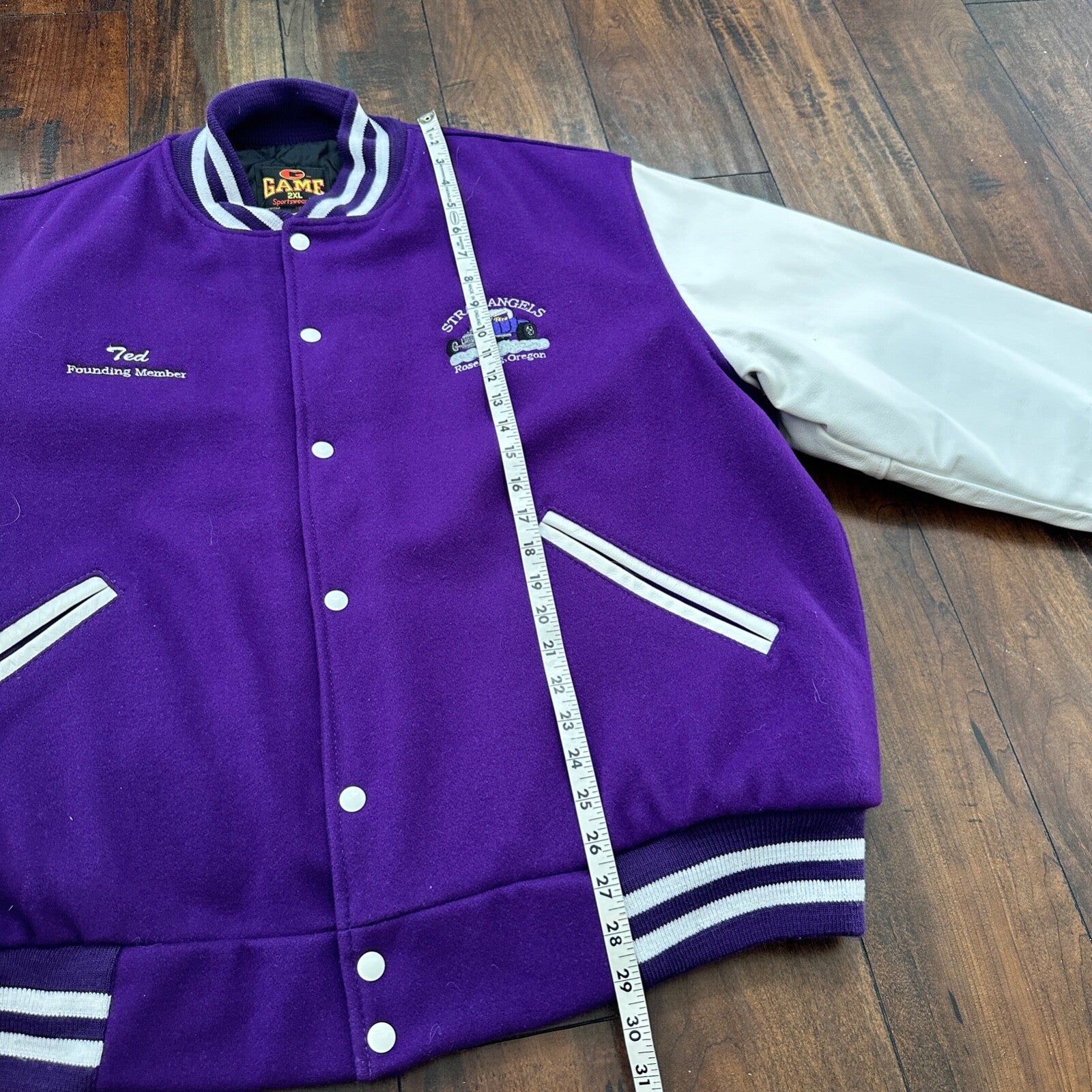 VTG Stray Angels Varsity Leather Letterman 70s Jacket XL Portland Cars Racing