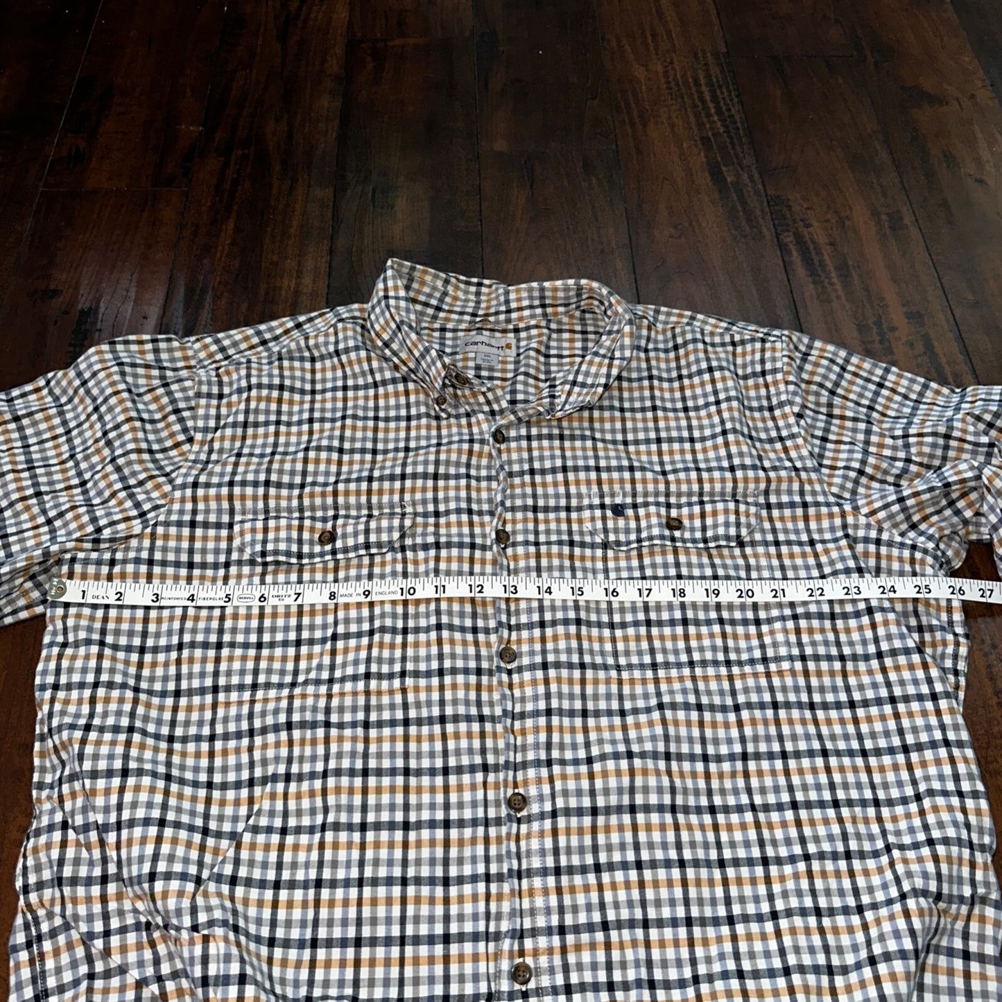Carhartt Mens Size 2XL Relaxed Fit Blue Check Button Down Up Short Sleeve Shirt