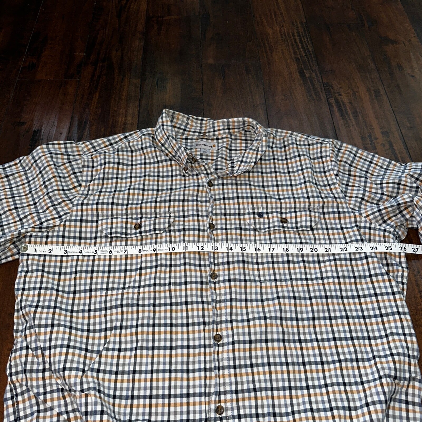 Carhartt Mens Size 2XL Relaxed Fit Blue Check Button Down Up Short Sleeve Shirt