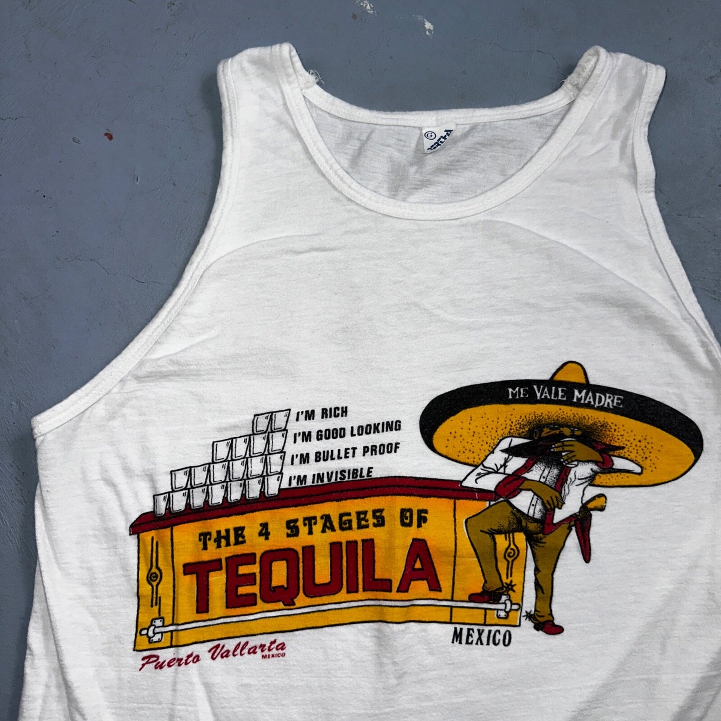 Tequila 4 Stages VTG T Shirt Tank Top Pueto Vallarta Mexico Funny Humor Joke