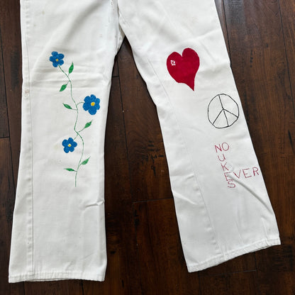 VTG 1960s Rockabilly 26x27 USA Hand Drawn Political No Nukes White Art Pants 60s