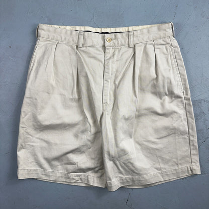Polo Ralph Lauren Chino Pleated Shorts Mens 34 Beige Khaki 100% Cotton Vintage
