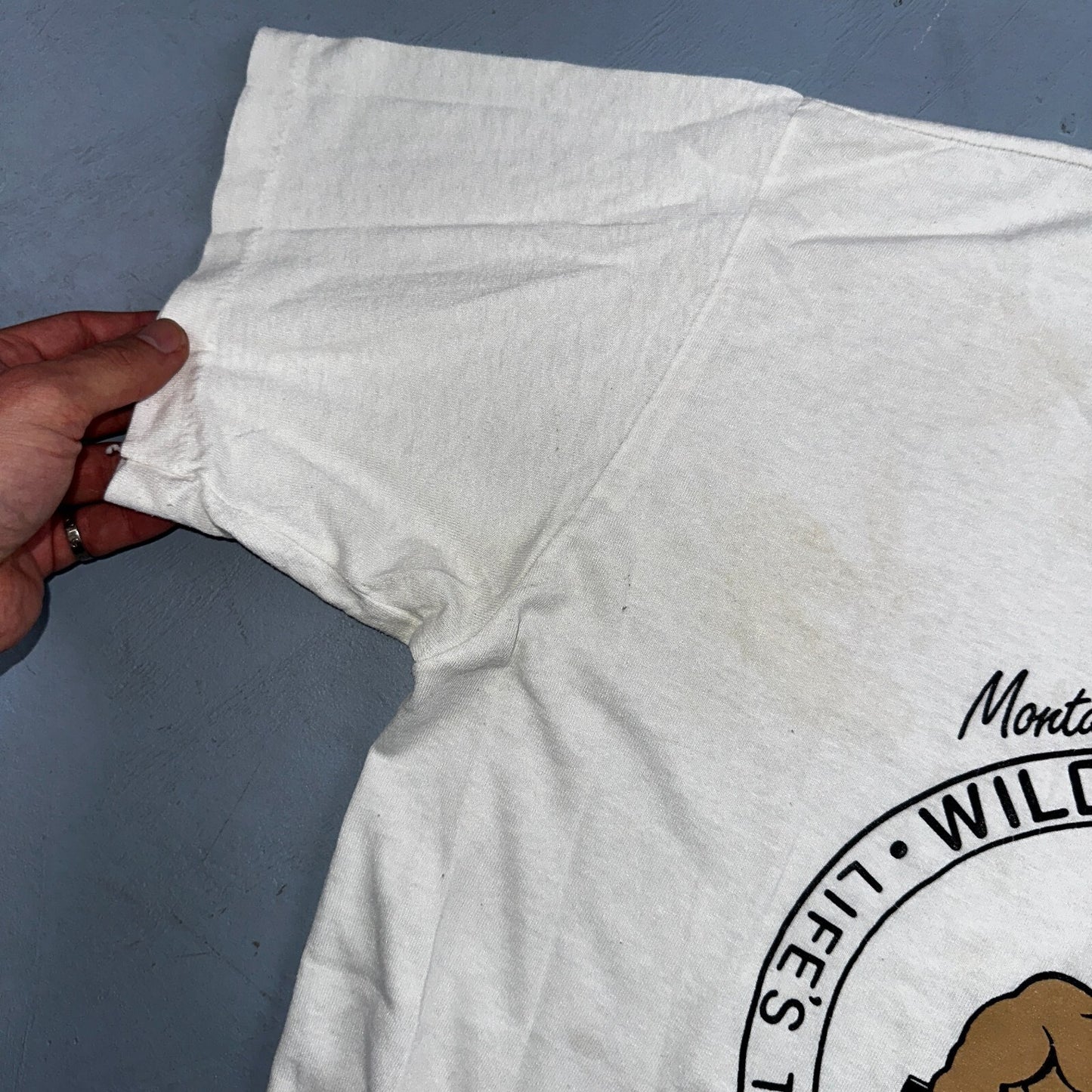 Cheap Beer Montana Tech Wild Times Buff Guy VTG T Shirt 80s Quote Funny Graphic