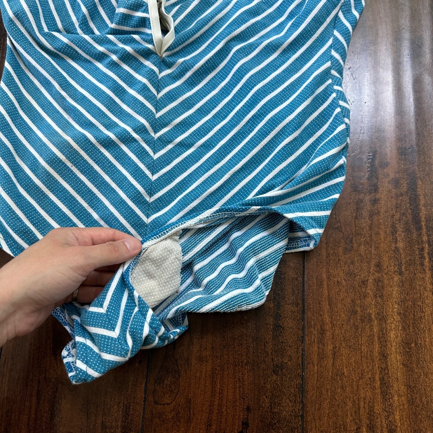 VTG 60s Bodysuit Fits Women's M Built in Bra Blue Striped Swim Rockabilly barbie