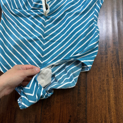 VTG 60s Bodysuit Fits Women's M Built in Bra Blue Striped Swim Rockabilly barbie