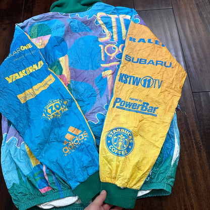 VTG 1994 STP Tyvek Jacket L AOP Cycling Race Seattle Portland Bicycle Track 90s