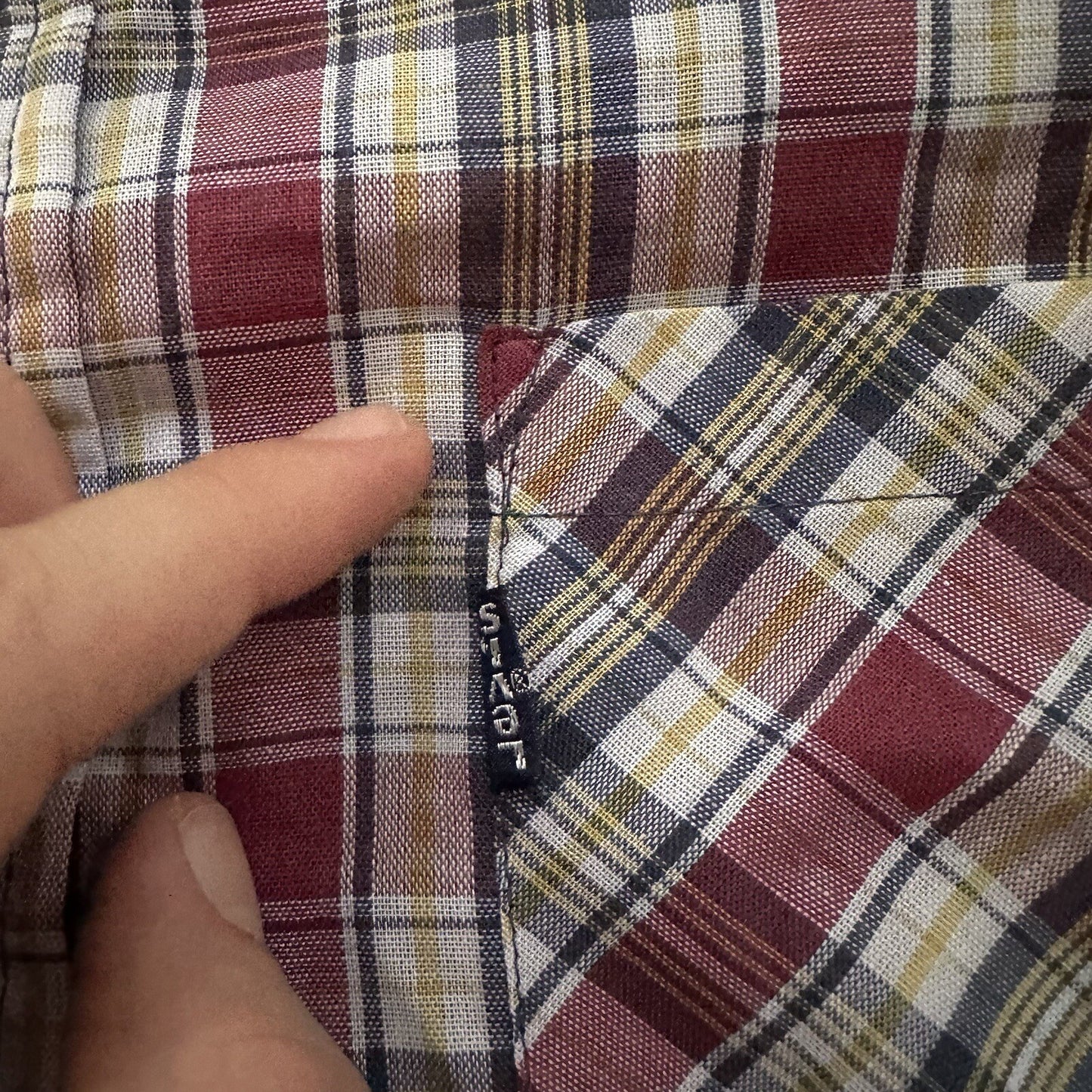 Vintage 70s Levis Mens Shirt M Tapered Fit blue Red Plaid Button Up 80s Big E