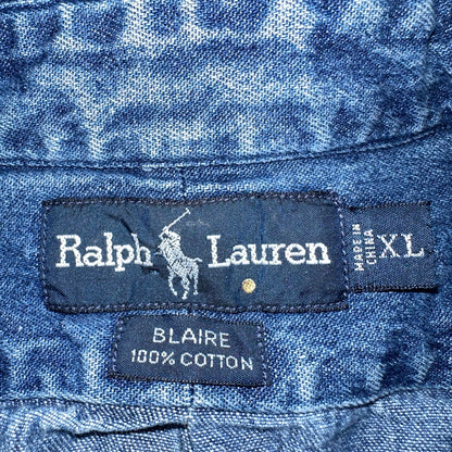 Polo Ralph Lauren Denim Blaire Button Front Oxford Shirt XL Vintage 90s