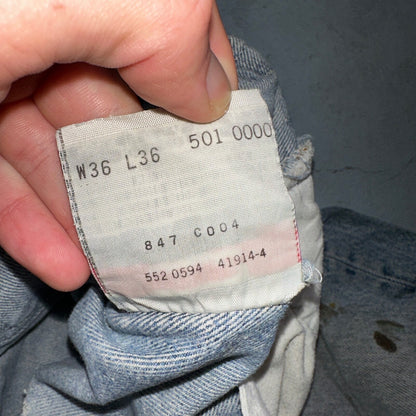 Levis 501 Vintage 90s USA XX Straight Leg Jeans Blue Thrashed 36x36 Act 33x31