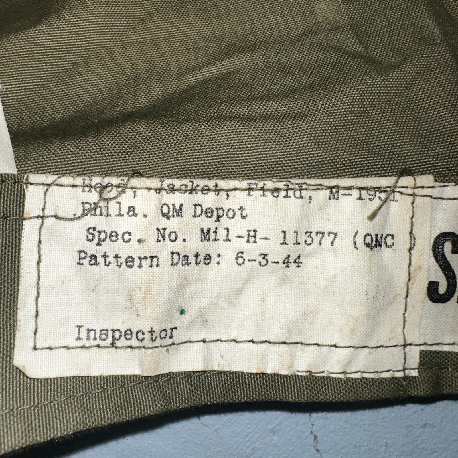 WWII US Army M1951 Field Jacket Hood Small 32–36 QM Depot 1944 Dated Original