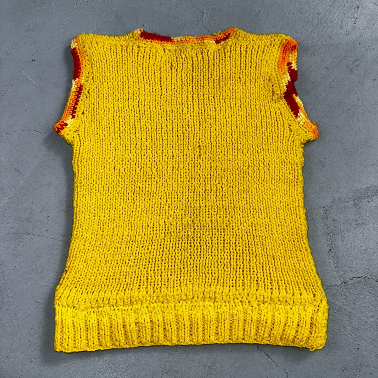 VTG Yellow Vest Knitted Sleeveless Sweater Pullover Handmade Knit 70s 1970s
