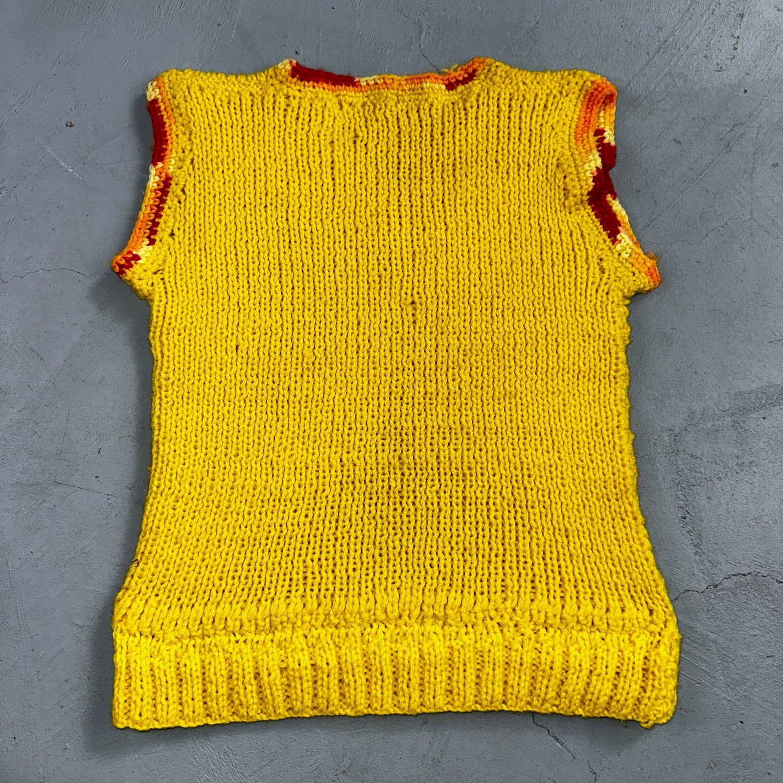 VTG Yellow Vest Knitted Sleeveless Sweater Pullover Handmade Knit 70s 1970s