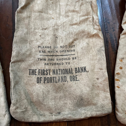 Vtg The First National Bank Money Bag Cloth Bag Portland Oregon California 1940s