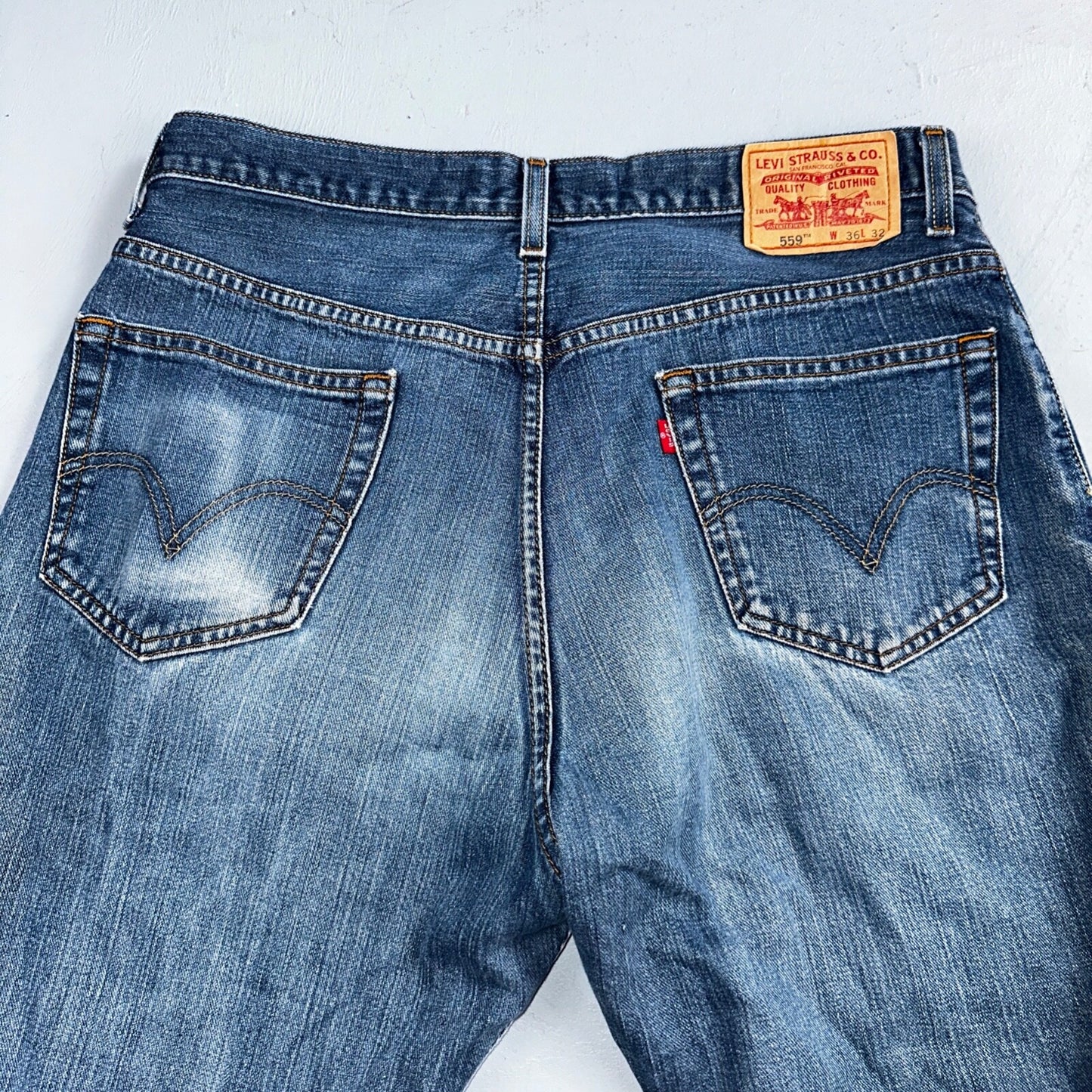 Levis 559 Relaxed Straight Fit Rugged Dark Blue VTG Y2K Denim Jeans Mens 36x32