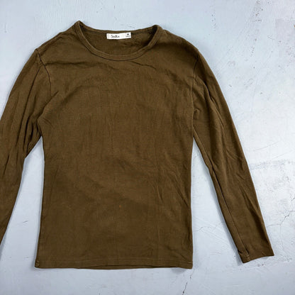 Souyute Basic Brown Womens Long Sleeve VTG T Shirt Tight Slim Essential Layer