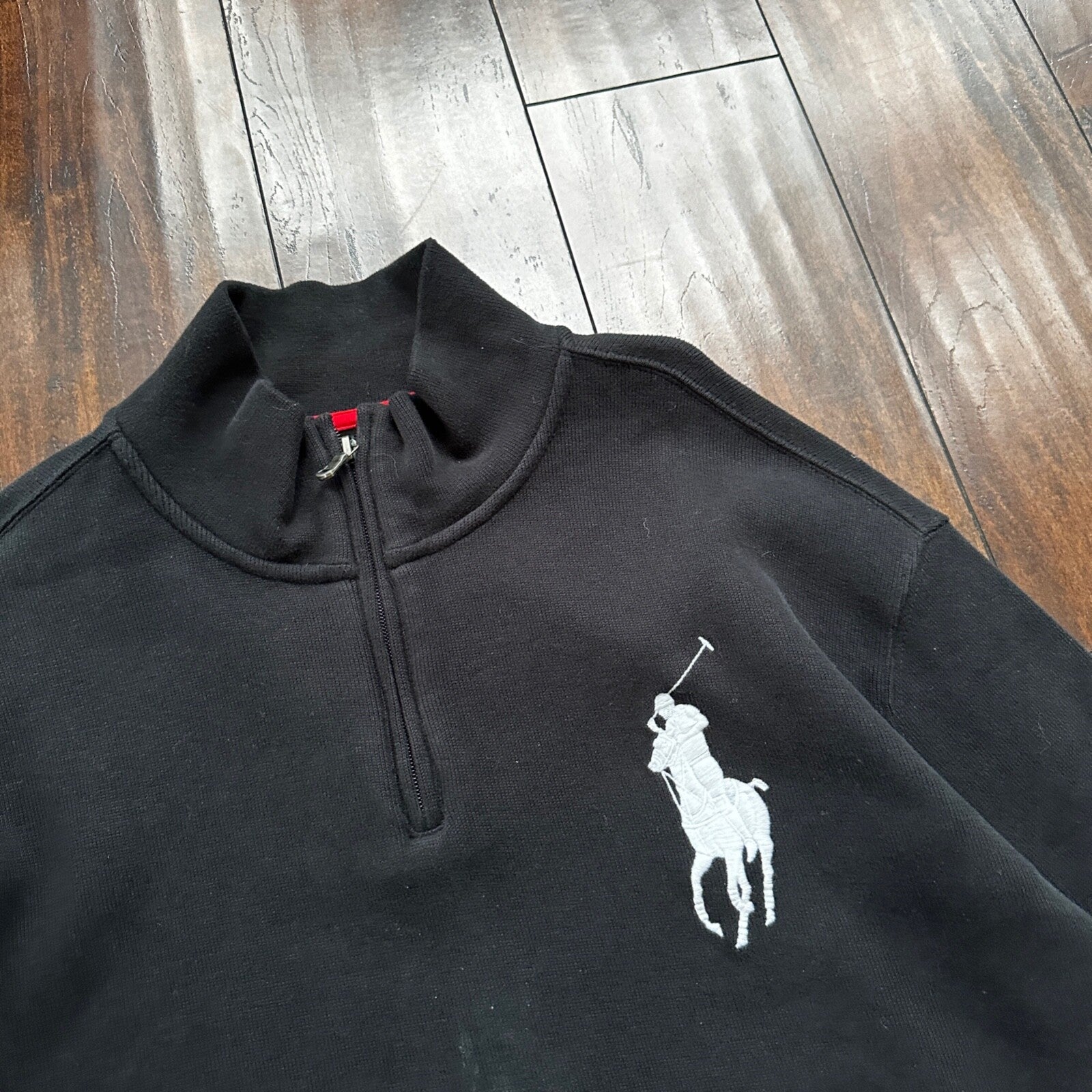 VTG Polo Ralph Lauren Pullover Men’s XL Black Big Pony Ski Patch Quarter Zip