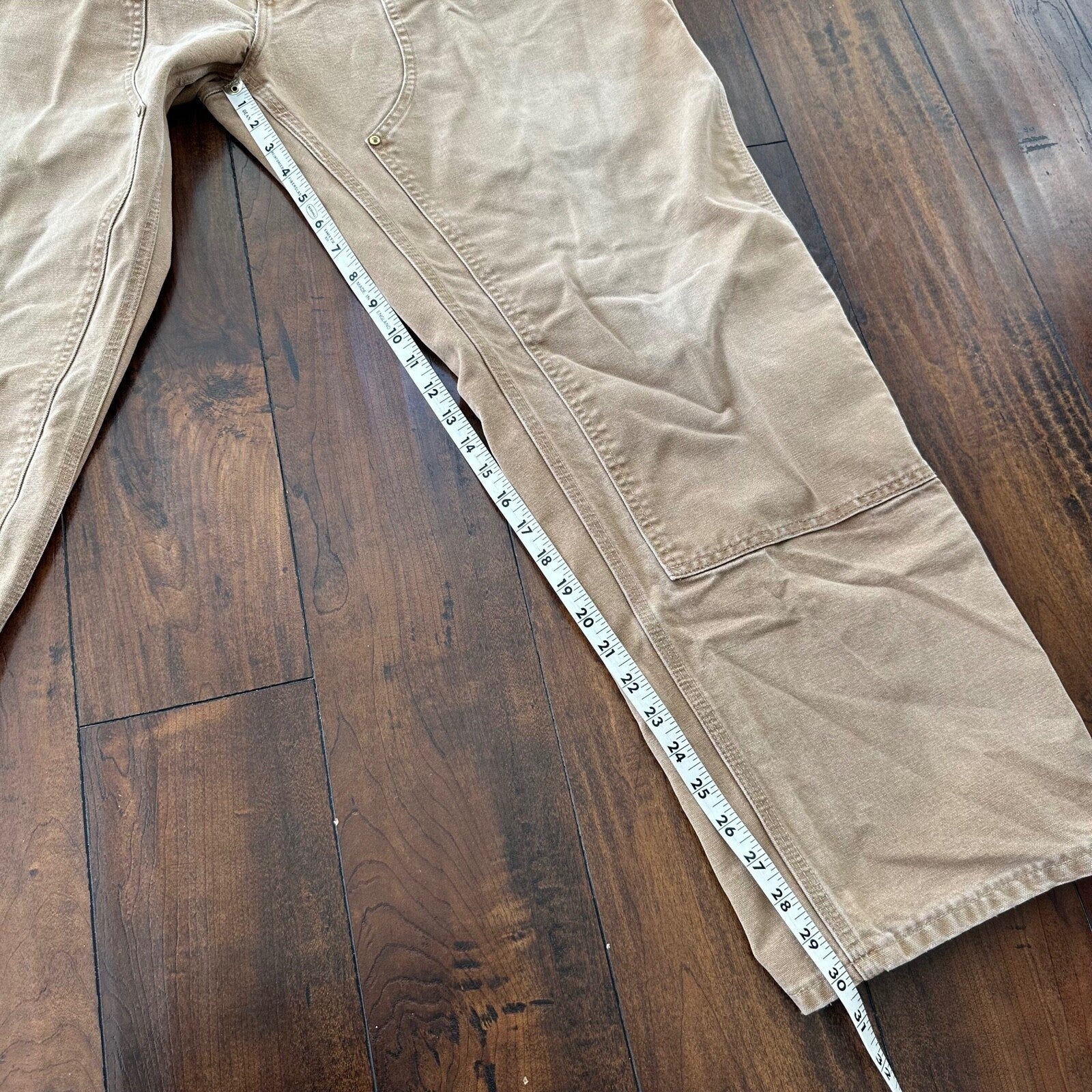 VTG USA Carhartt Thrashed Double Knee Work Dungaree Duck Brown 90s Pants 42x32