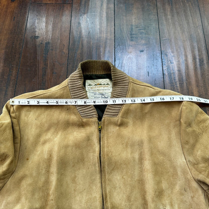 VTG 1950s DuPont Quilon Jacket Tan Suede Leather Lined Bomber 44 Rockabilly