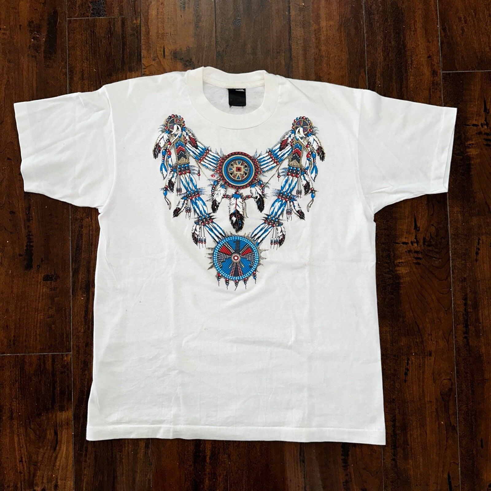 Tribal Vintage T Shirt Tattoo Feathers Tribe USA Screen Stars White Single Stitc