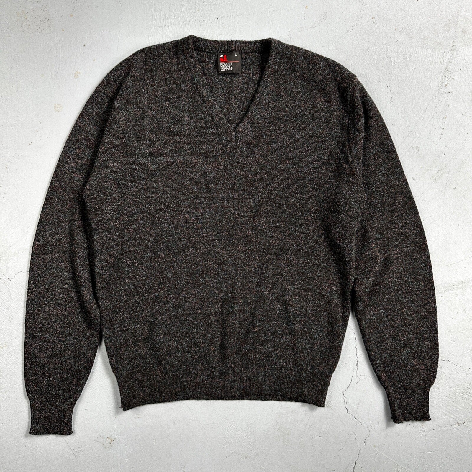 Robert Bruce Vintage Sweater Mens L Gray V Neck Knit Pullover 90s