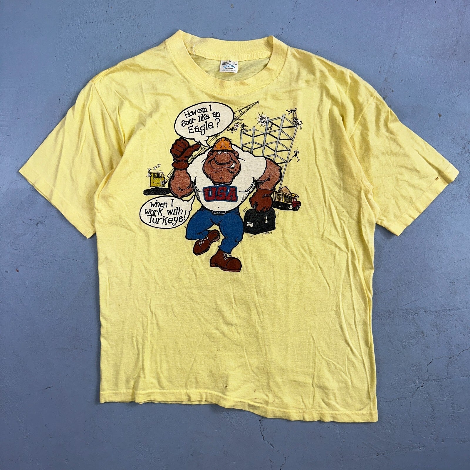 USA Construction 1970s Belton VTG T Shirt 70s Funny Humor Joke Fix It Graphic Te