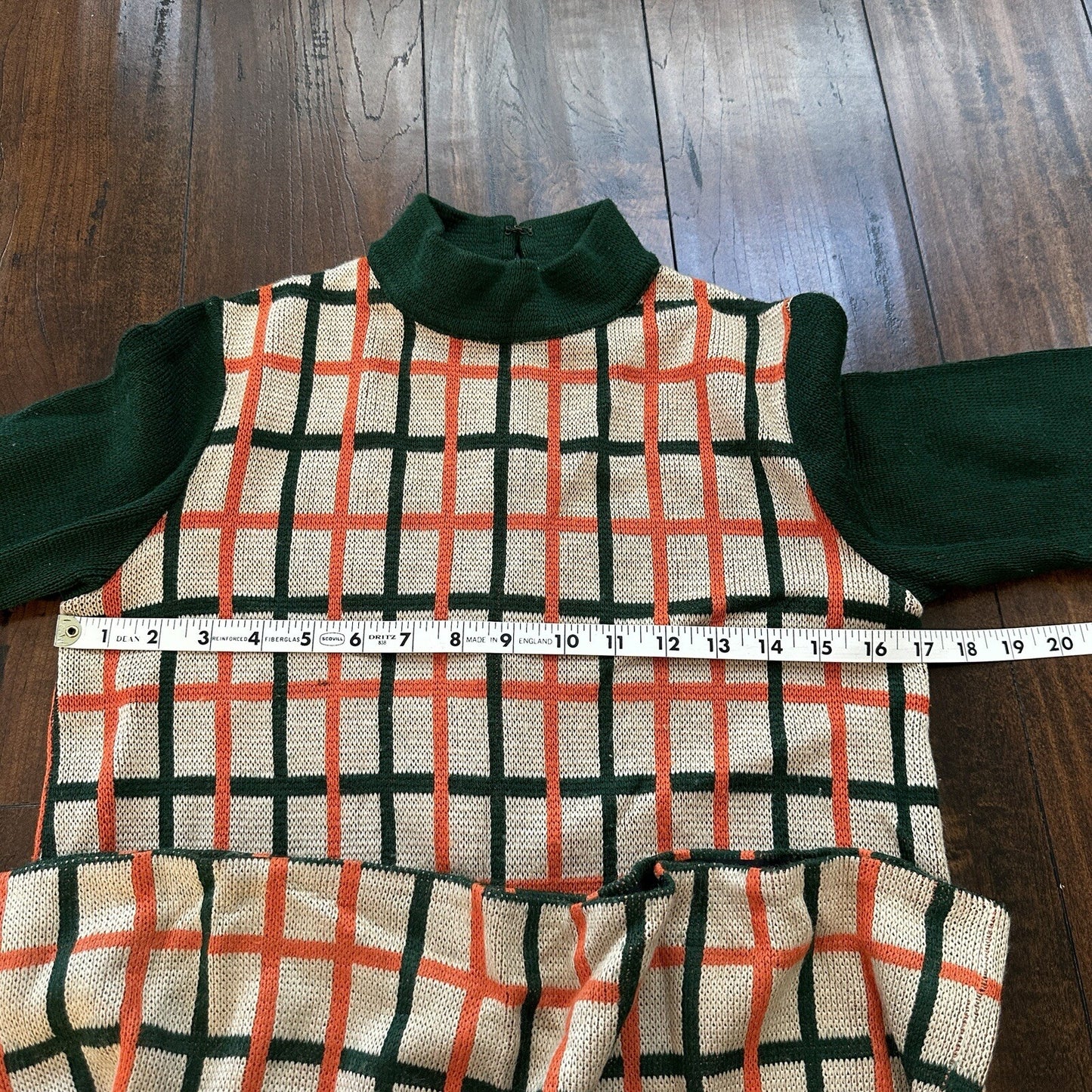 Silverworm Vintage Rockabilly Orange Green Dress Sweater 1960s 60s Checker