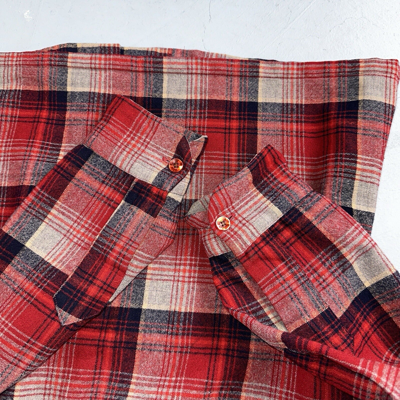 Pendleton 1970s Loop Collar Board Shirt Wool Plaid Flannel Shirts Red Black M