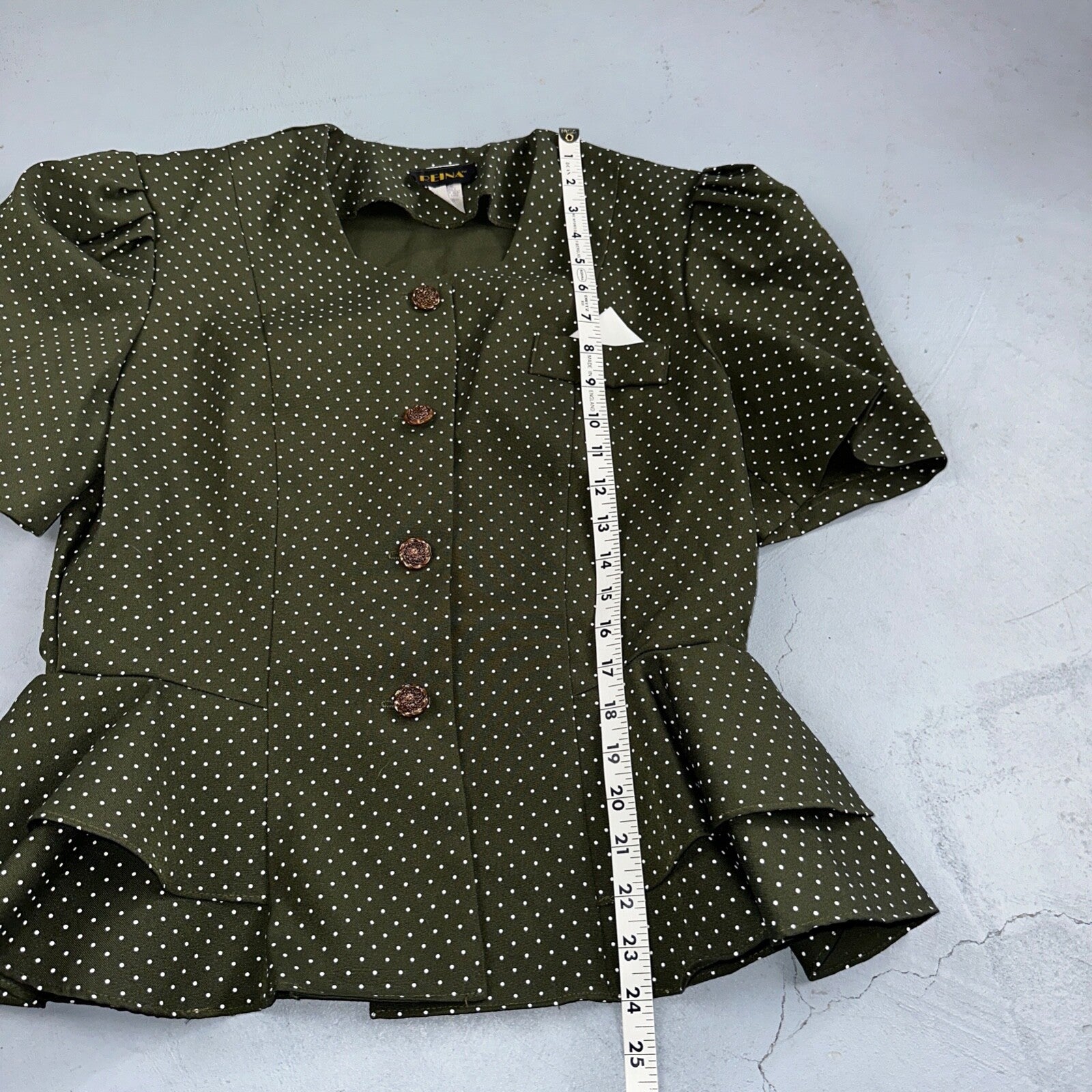 REINA 1970s Women Green Floral Dress Outfit Party Sz 12 VTG 2Pc Set Polka Dot