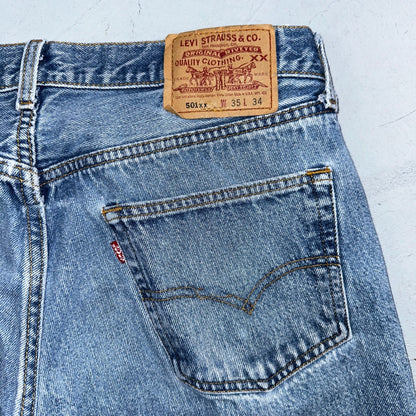 Levis 501 Vintage 90s USA XX Straight Leg Jeans Blue Light Wash 35x34 Act 33x30
