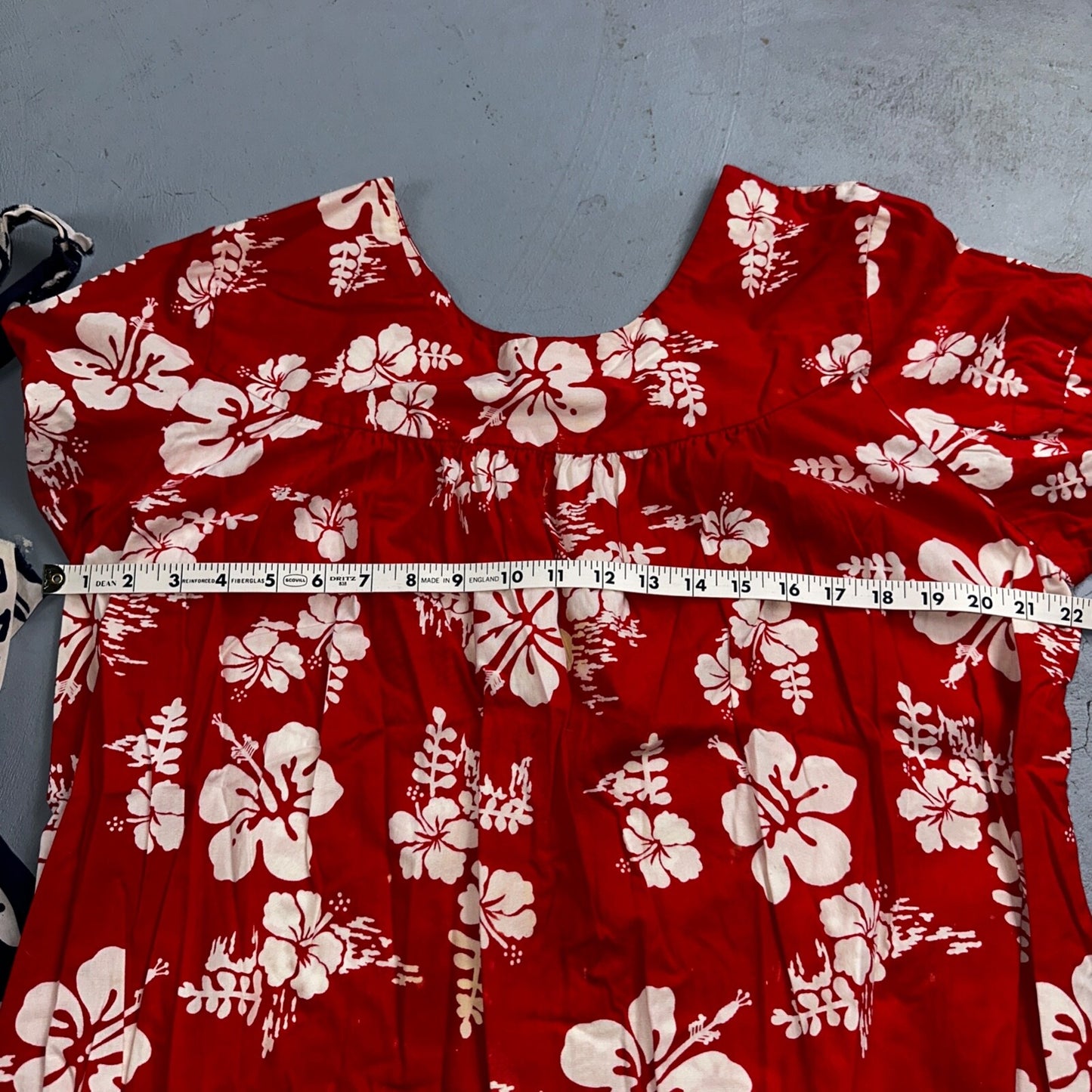 Vintage 60's Ui-Maikai Barkcloth Red and Blue Hawaiian Dress Lot Needs Repairs