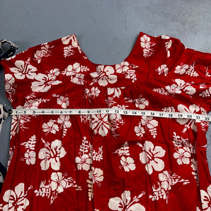 Vintage 60's Ui-Maikai Barkcloth Red and Blue Hawaiian Dress Lot Needs Repairs